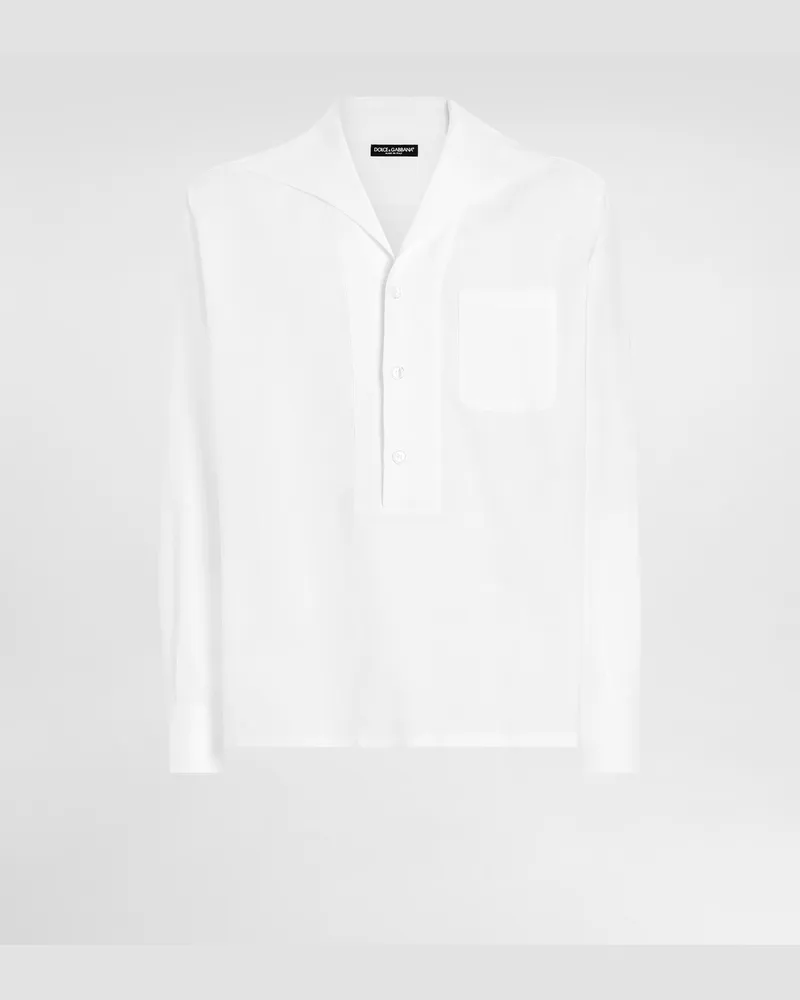 Dolce & Gabbana Camicia Tre Bottoni Manica Lunga In Lino - Uomo Camicie Bianco Lino Bianco