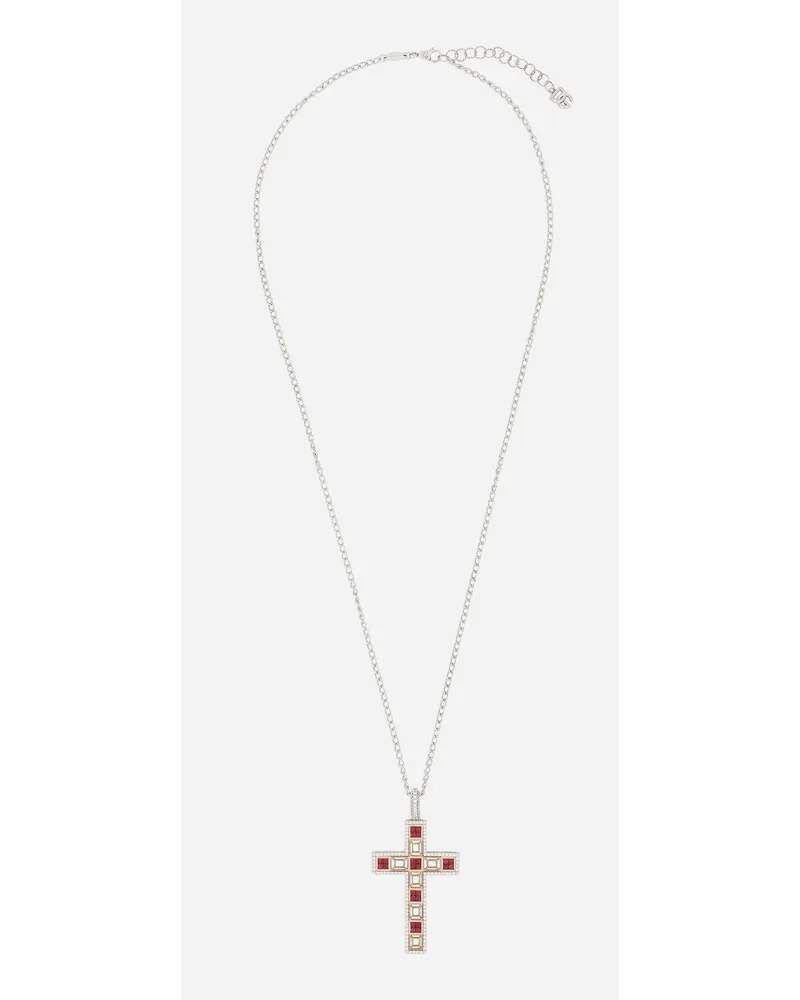Dolce & Gabbana Pendente Tradition In Oro Rosa E Bianco 18kt Con Rubini Diamanti - Uomo Collane Rosso Rosso