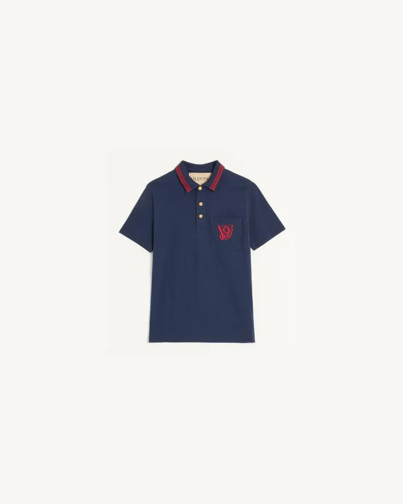 Valentino Garavani Polo In Piquet Di Cotone Con Ricamo Vg Uomo BLU M 