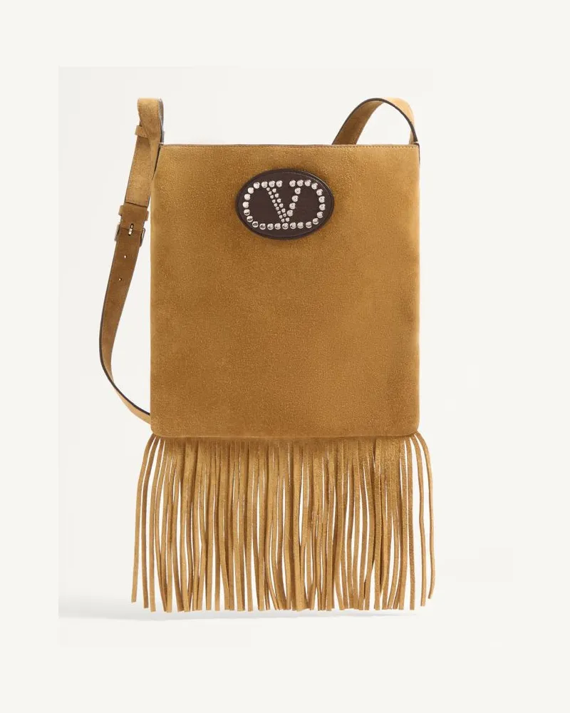 Valentino Garavani Borsa A Spalla Valentino Garavani Nellcôte In Suede Con Frange Uomo HAVANA BEIGE/FONDANT Havana