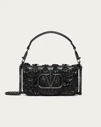 Valentino Garavani BORSA PICCOLA A SPALLA GARAVANI LOCÒ RICAMATA IN ANGUILLA Donna NERO Nero