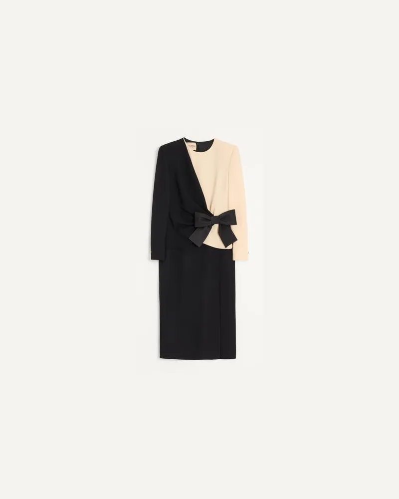 Valentino Garavani Abito Midi In Wool Crepe Donna NERO/BETULLA 46 