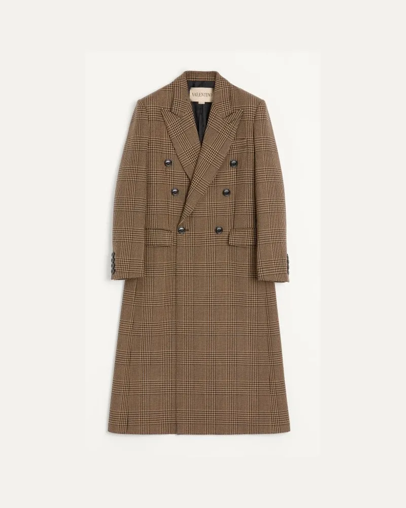 Valentino Garavani Cappotto Doppiopetto Valentino In Lana Con Motivo Galles Uomo CAMMELLO/NERO Cammello