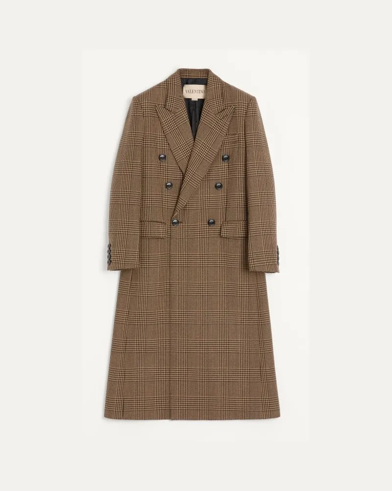 Valentino Garavani Cappotto Doppiopetto Valentino In Lana Con Motivo Galles Uomo CAMMELLO/NERO Cammello