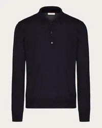 Valentino Garavani POLO MANICA LUNGA IN CASHMERE E SETA CON RICAMO VLOGO SIGNATURE Uomo NAVY Navy