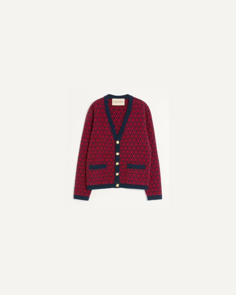 Valentino Garavani Cardigan In Lana Con Motivo Toute La V Uomo NAVY/ ROSSO M 