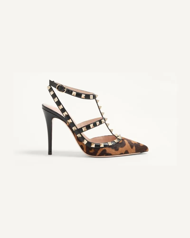 Valentino Garavani Décolleté Con Cinturini Rockstud In Vitello Effetto Cavallino 100Mm Donna ANIMALIER Animalier