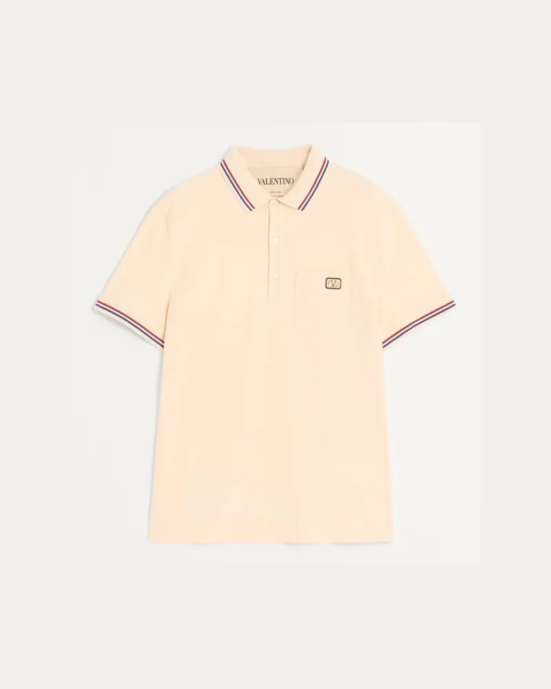 Valentino Garavani Polo In Piquet Di Cotone Con Patch VLogo Uomo PANNA Panna