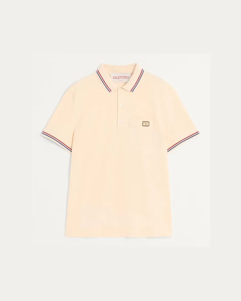 Valentino Garavani Polo In Piquet Di Cotone Con Patch Vlogo Uomo PANNA Panna
