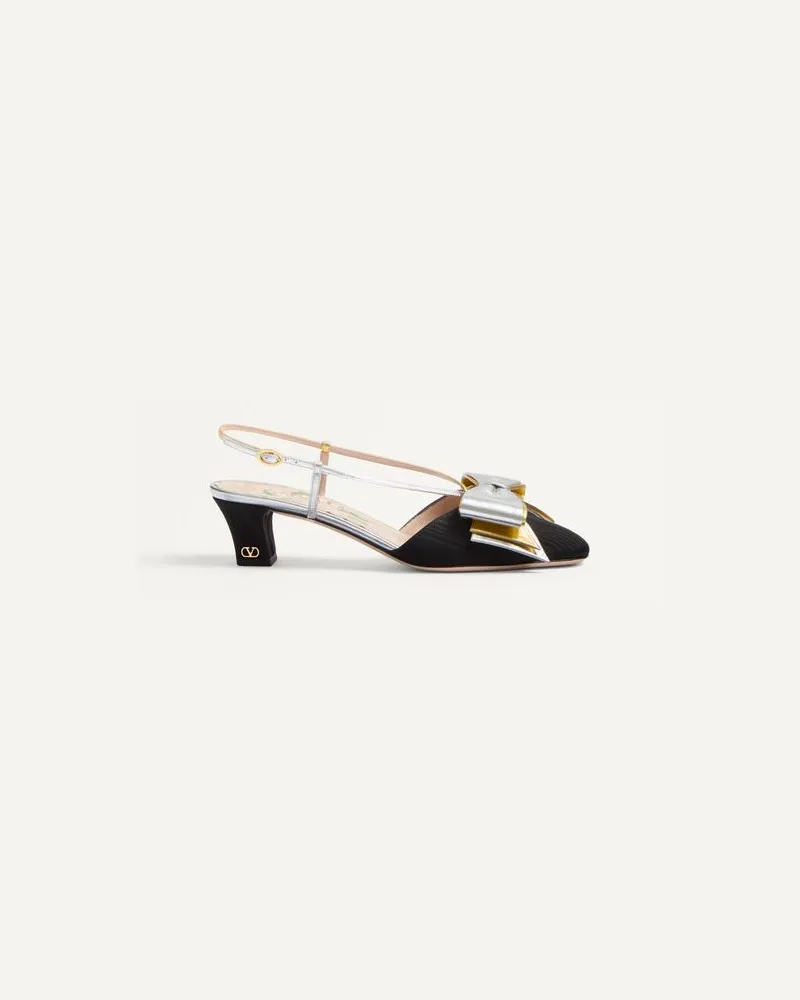 Valentino Garavani Décolleté Slingback Bowow In Tessuto Moirè 45Mm Donna NERO/SILVER/ANTIQUE GOLD Nero