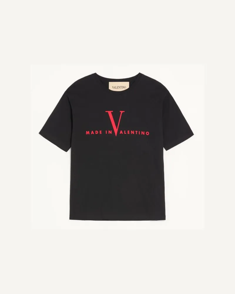 Valentino Garavani T-Shirt Valentino In Cotone Con Stampa Made In Valentino Uomo NERO/ROSSO Nero