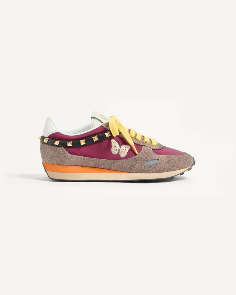 Valentino Garavani Sneaker Stud Up In Crosta E Nylon Con Ricamo Farfalla Donna INSOLENT/MULTICOLOR Insolent
