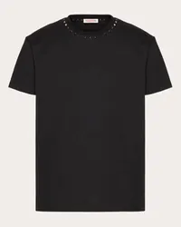 Valentino Garavani T-SHIRT GIROCOLLO IN COTONE CON BORCHIE BLACK UNTITLED Uomo NERO Nero