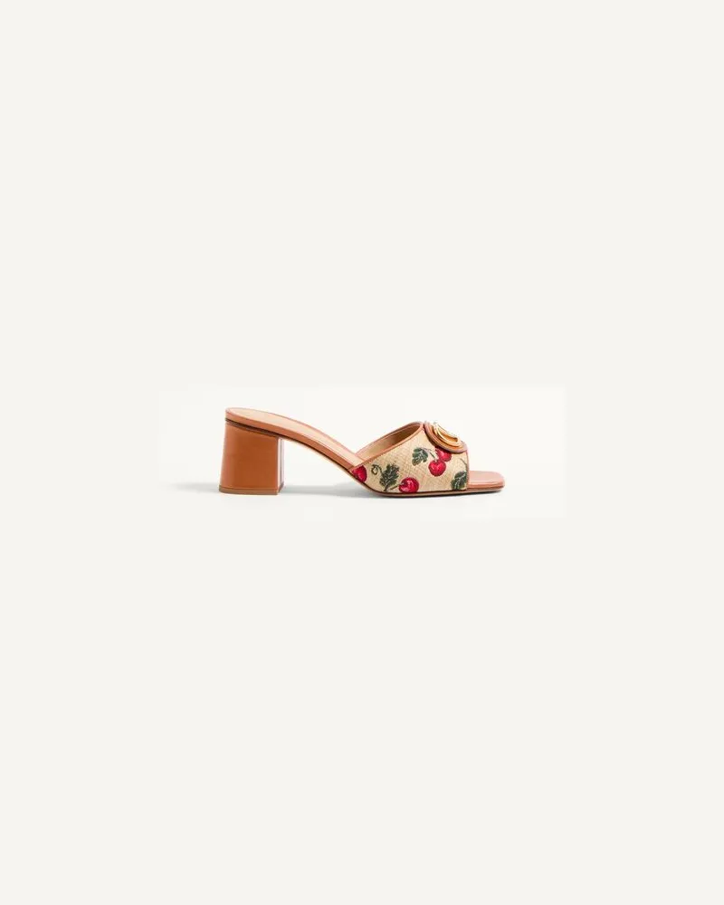 Valentino Garavani Sandalo Slide Vlogo Signature In Rafia Jacquard Con Motivo Cherryfic 60Mm Donna NATURALE/ROSSO 40.5 