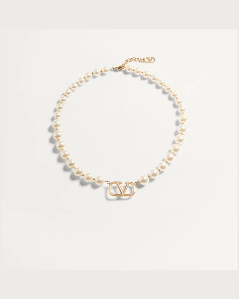 Valentino Garavani Collana Vlogo Signature In Metallo E Perle Swarovski Donna ORO/CREMA Oro