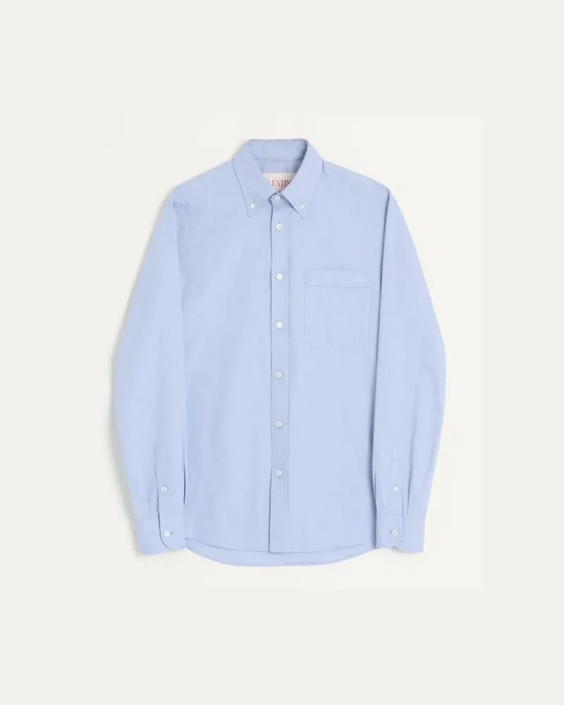 Valentino Garavani Camicia In Cotone Oxford Con Ricamo Vlogo Uomo AZZURRO Azzurro