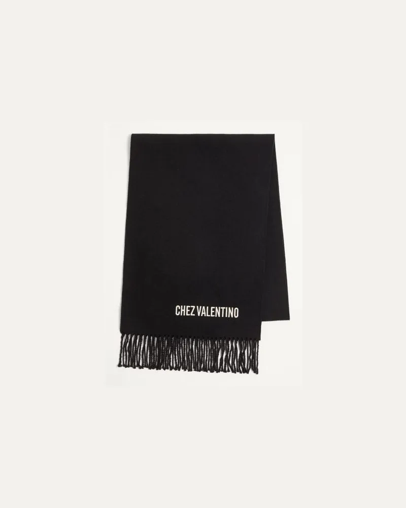 Valentino Garavani Sciarpa In Lana Con Ricamo VLogo Uomo NERO/BURRO Nero