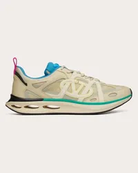 Valentino Garavani SNEAKER LOW TOP VLOGO EASYJOG IN VITELLO E TESSUTO Uomo BEIGE/PARROT/NERO/LIME SORBET Beige