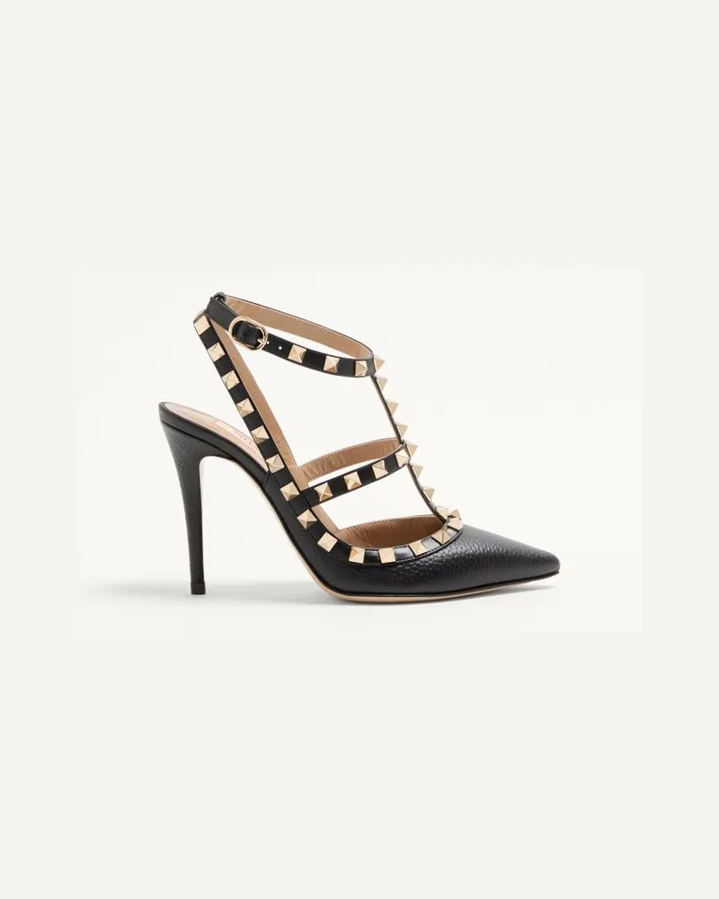 Valentino Garavani Décolleté Rockstud In Vitello Granato Con Cinturini 100Mm Donna NERO Nero