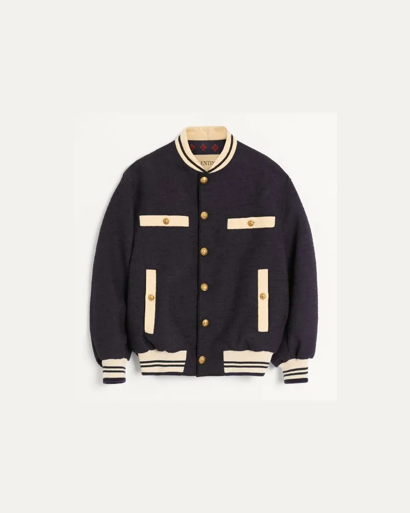 Valentino Garavani Bomber In Tweed Di Cotone Uomo NAVY Navy