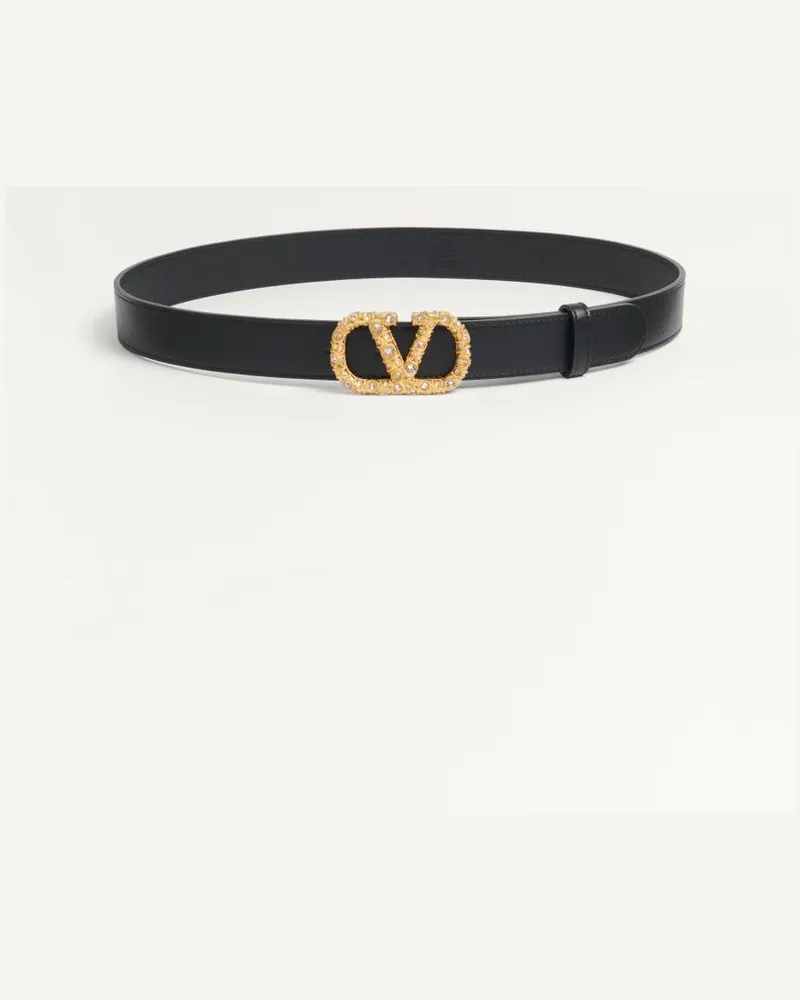 Valentino Garavani Cintura Vlogo Signature In Vitello Lucido Con Cristalli 30 Mm Donna NERO/CRYSTAL Nero