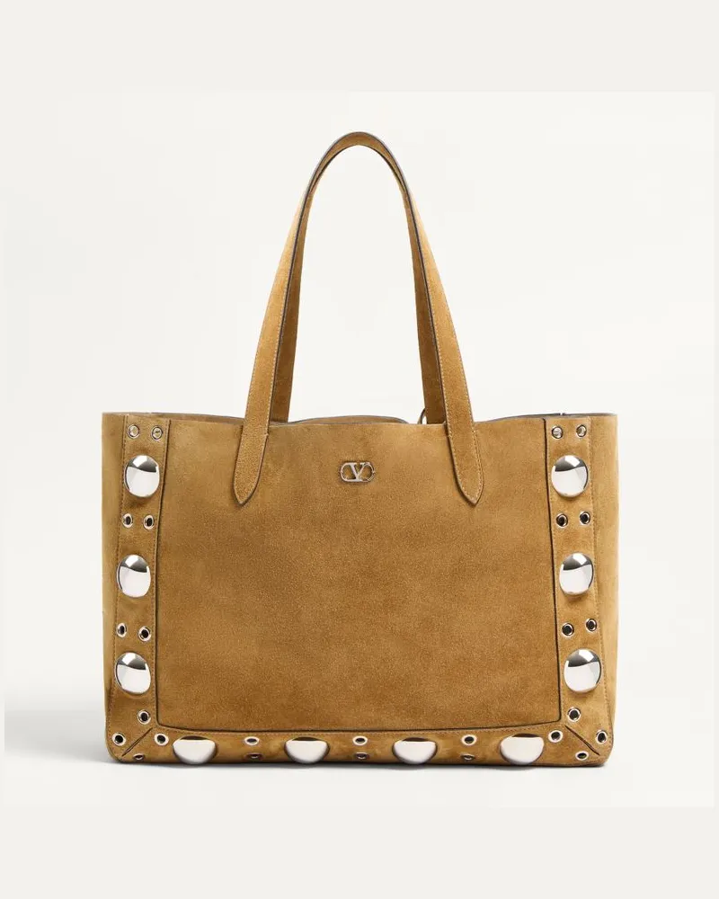 Valentino Garavani Borsa Shopping Media Valentino Garavani Nellcôte In Suede Donna HAVANA BEIGE Havana