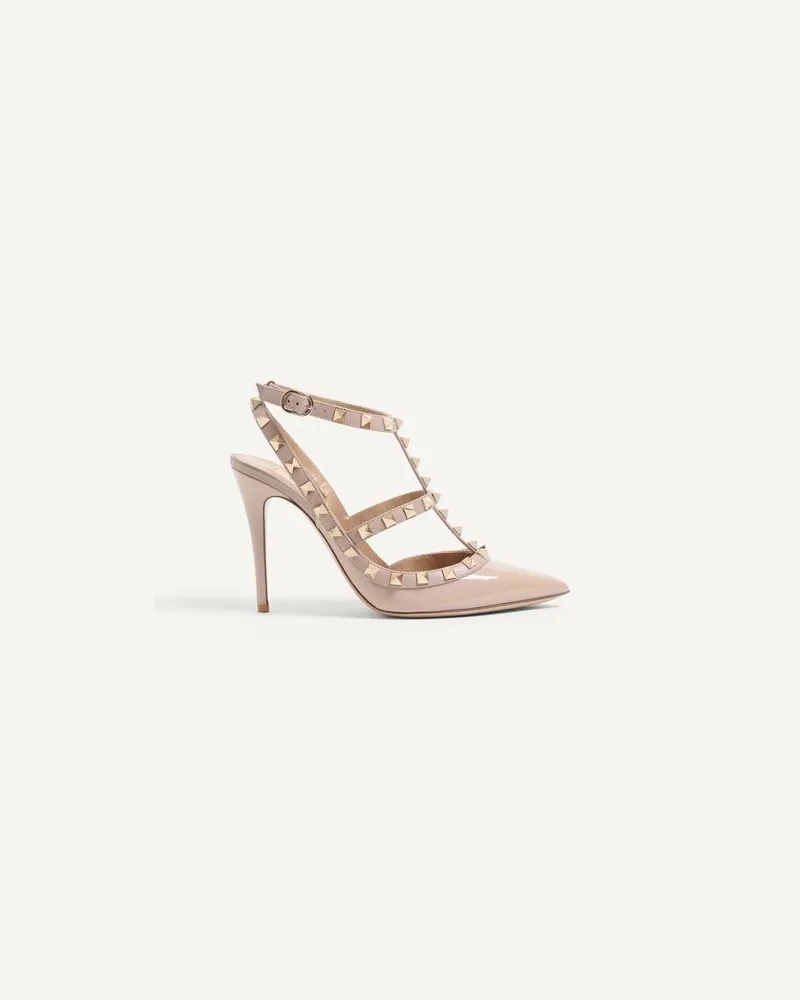 Valentino Garavani Décolleté Rockstud In Vernice Con Cinturini 100Mm Donna POUDRE Poudre