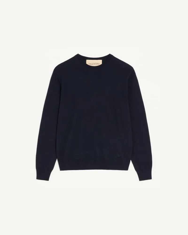 Valentino Garavani Maglia Valentino in lana con ricamo VLogo Uomo NAVY Navy