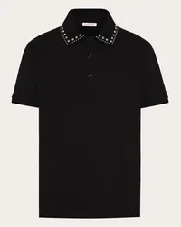 Valentino Garavani POLO IN PIQUET DI COTONE CON CABOCHONS Uomo NERO Nero