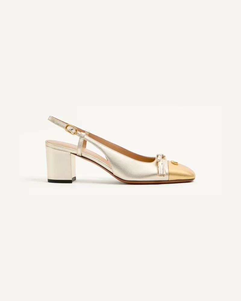 Valentino Garavani Décolleté Slingback Valet Du Roi In Nappa Laminata 60Mm Donna PLATINO/ORO Platino
