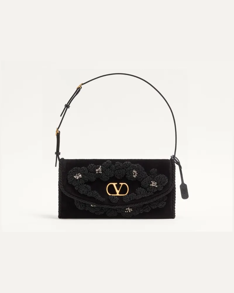Valentino Garavani Borsa A Spalla Piccola Valentino Garavani DeVain In Velluto Ricamata Donna NERO Nero