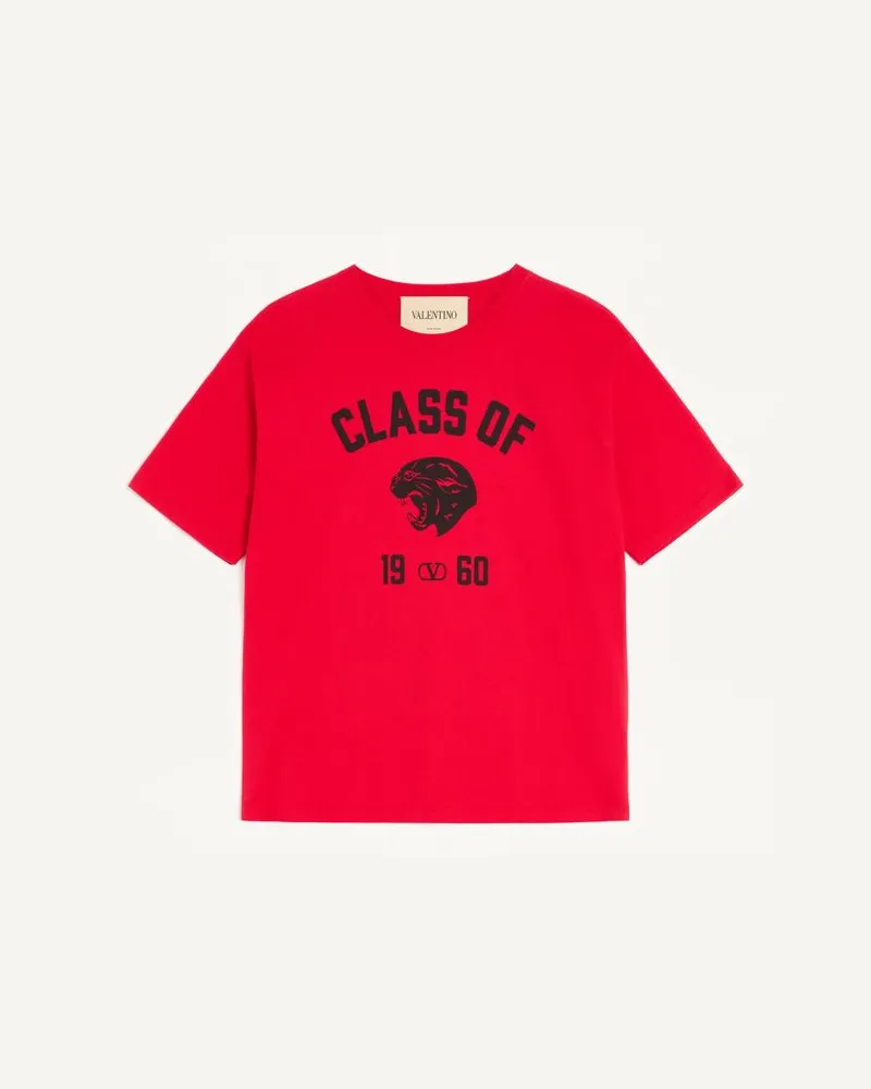 Valentino Garavani T-Shirt Valentino In Cotone Con Stampa Panther Uomo ROSSO/NERO Rosso