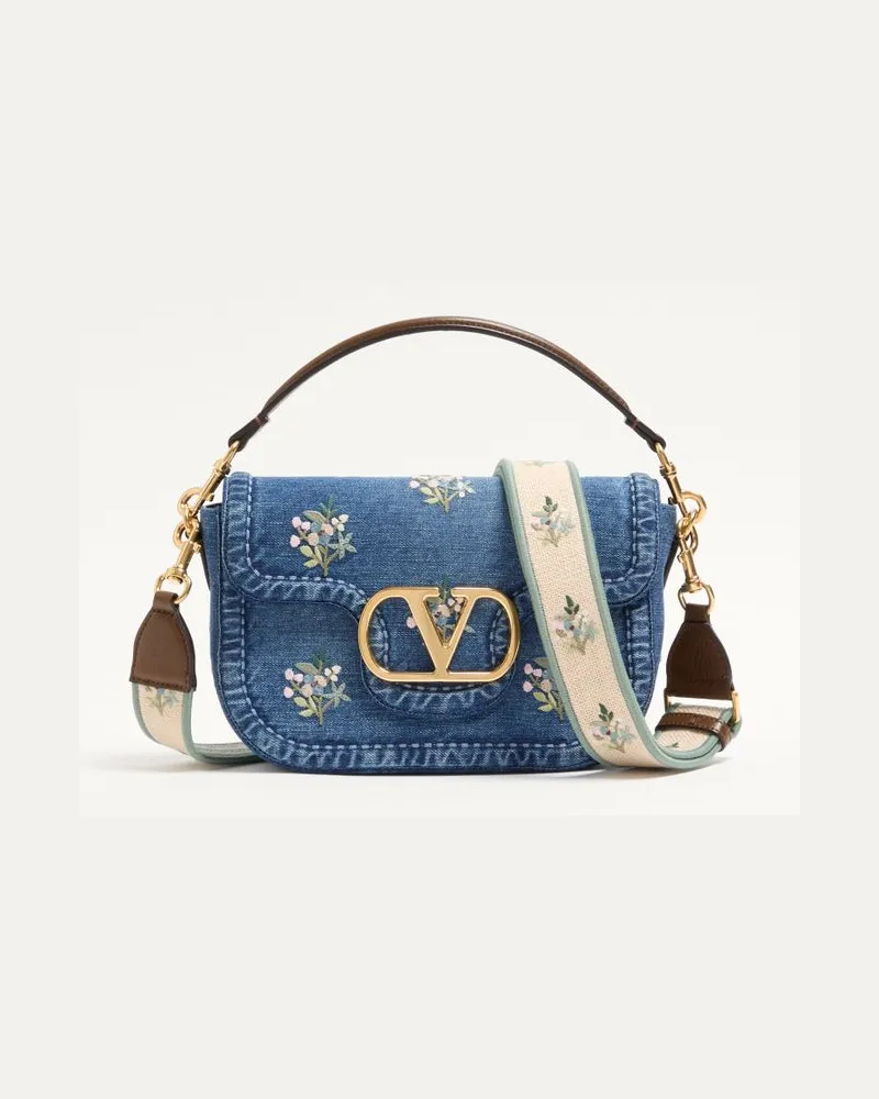 Valentino Garavani Borsa A Spalla Media Valentino Garavani Alltime In Denim Ricamata Con Tracolla Nastro Ricamato Donna DENIM Denim