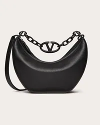 Valentino Garavani HOBO PICCOLA VLOGO MOON BAG IN VITELLO GRANATO CON CATENA Donna NERO Nero