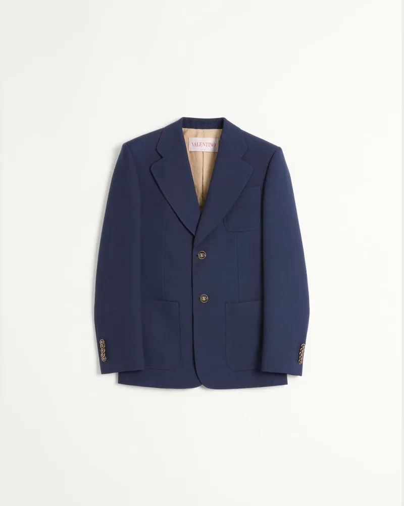 Valentino Garavani Giacca Monopetto In Gabardina Di Lana Uomo BLU Blu