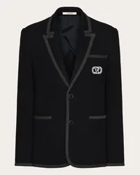 Valentino Garavani GIACCA MONOPETTO IN JERSEY DI COTONE CON PATCH VLOGO SIGNATURE Uomo NAVY Navy