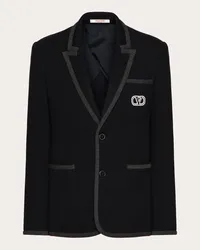 Valentino Garavani GIACCA MONOPETTO IN JERSEY DI COTONE CON PATCH VLOGO SIGNATURE Uomo NAVY Navy