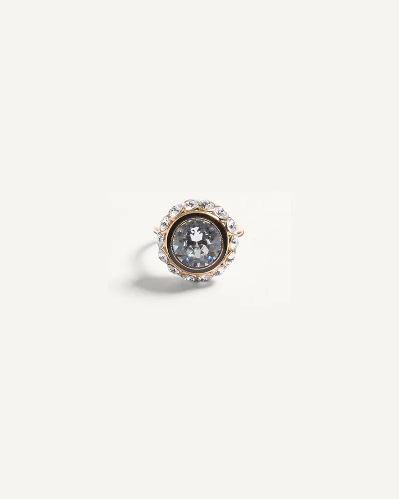 Valentino Garavani Anello VLogo Signature In Metallo, Smalto E Cristalli Donna ORO/NERO/CRYSTAL Oro