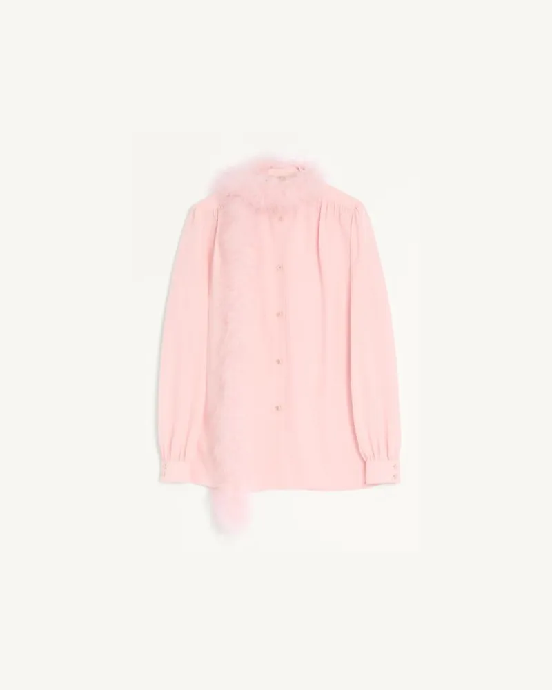 Valentino Garavani Camicia In Crepe De Chine Con Piume Donna ROSA Rosa