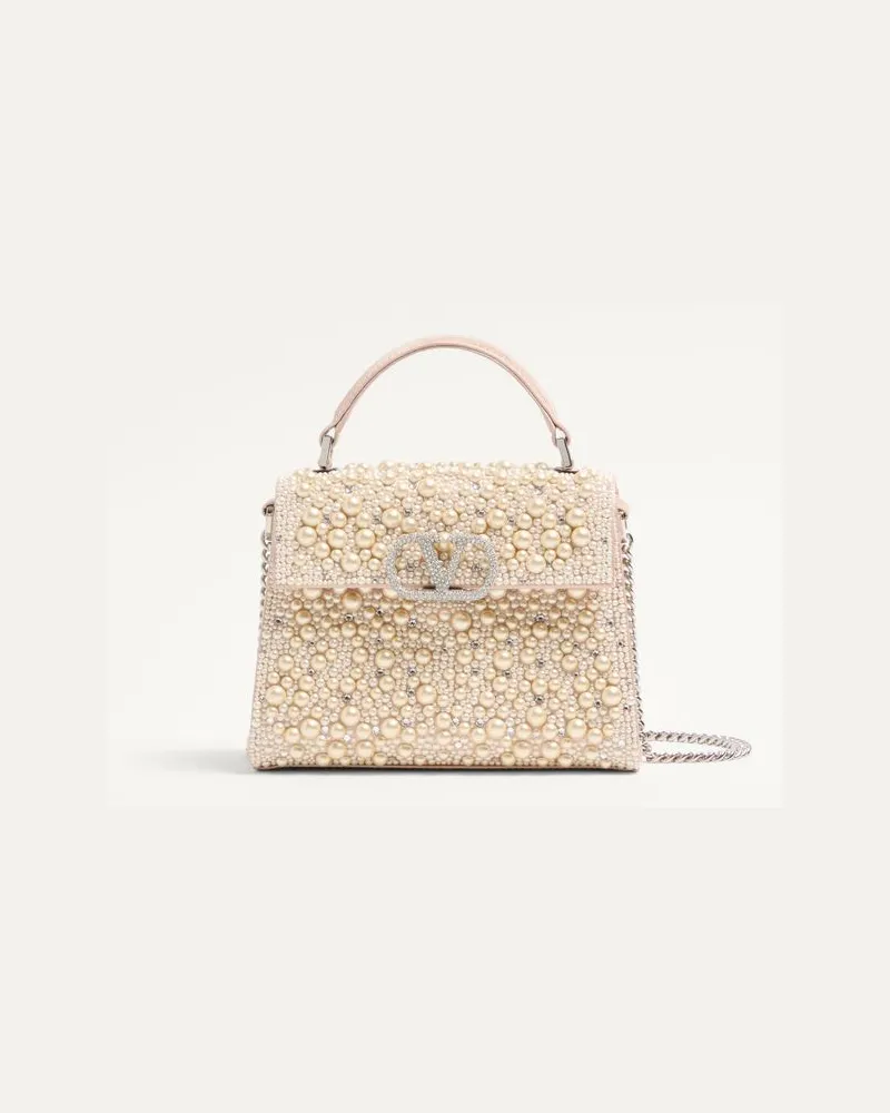 Valentino Garavani Borsa a mano mini Valentino Garavani Vsling con perle, strass e logo gioiello Donna CREMA Crema