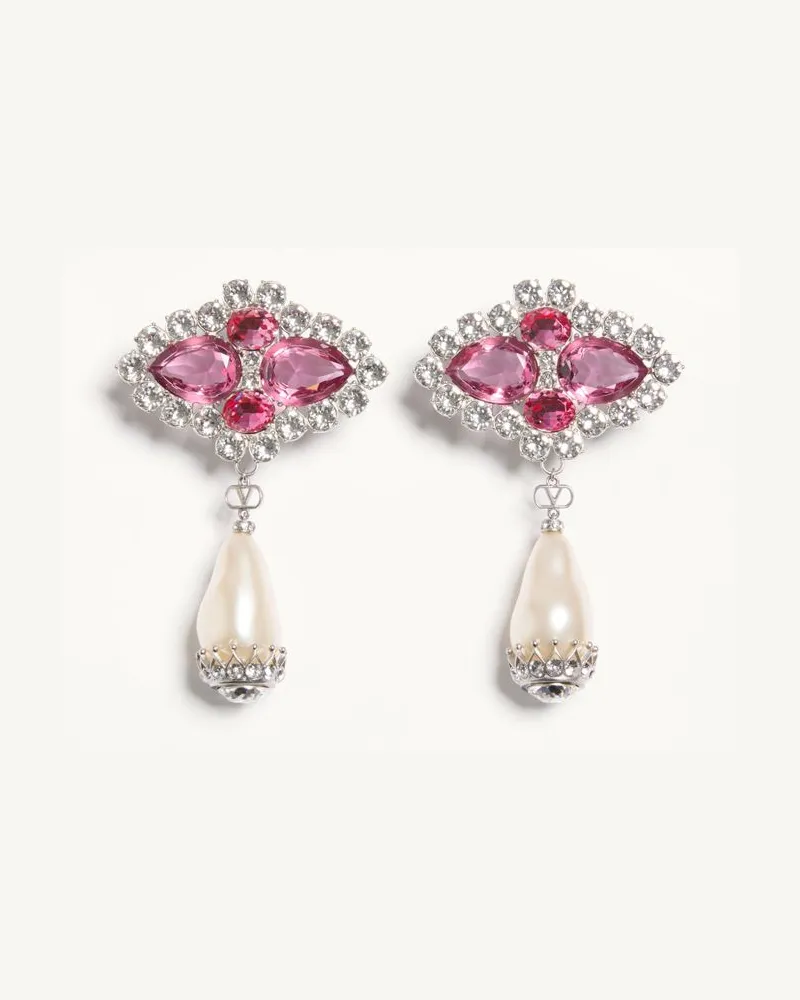 Valentino Garavani Orecchini Pas Plus In Metallo, Resina, Smalto E Cristalli Donna PALLADIO/CREMA/ROSA Palladio