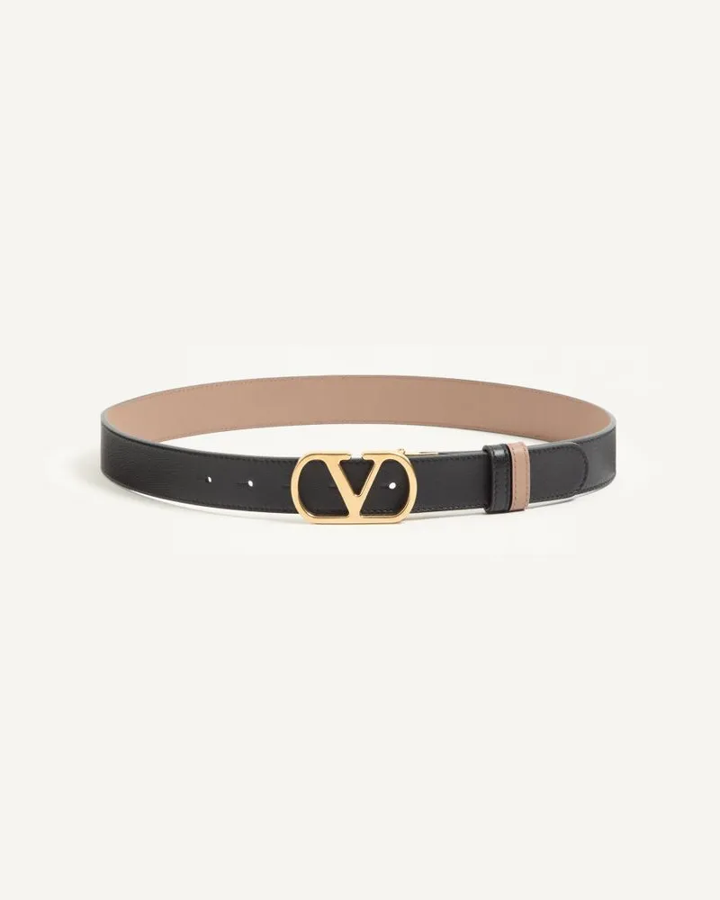 Valentino Garavani Cintura Reversibile VLogo Signature In Vitello Lucido 30 Mm Donna NERO/BEIGE Nero