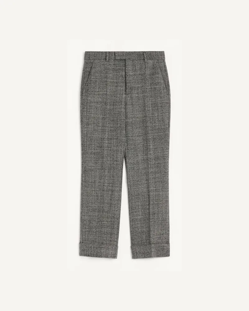 Valentino Garavani Pantalone Valentino In Lana Moulinè Con Risvolto Uomo BIANCO/ NERO Bianco