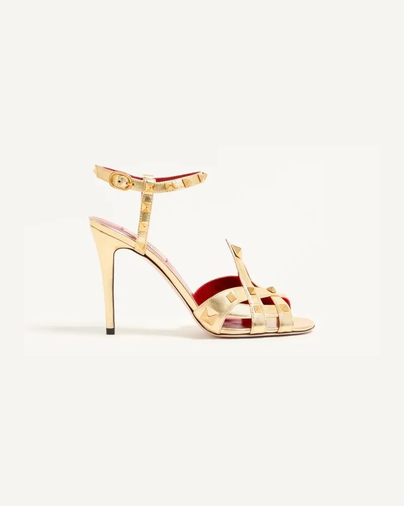 Valentino Garavani Sandalo Studdy In Nappa Laminata 100mm Donna ANTIQUE BRASS Antique