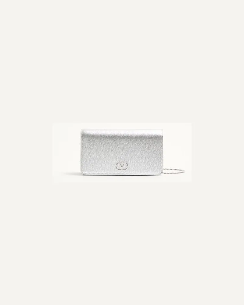 Valentino Garavani Mini Borsa A Tracolla Vlogo Signature In Vitello Granato Laminato Donna SILVER Silver