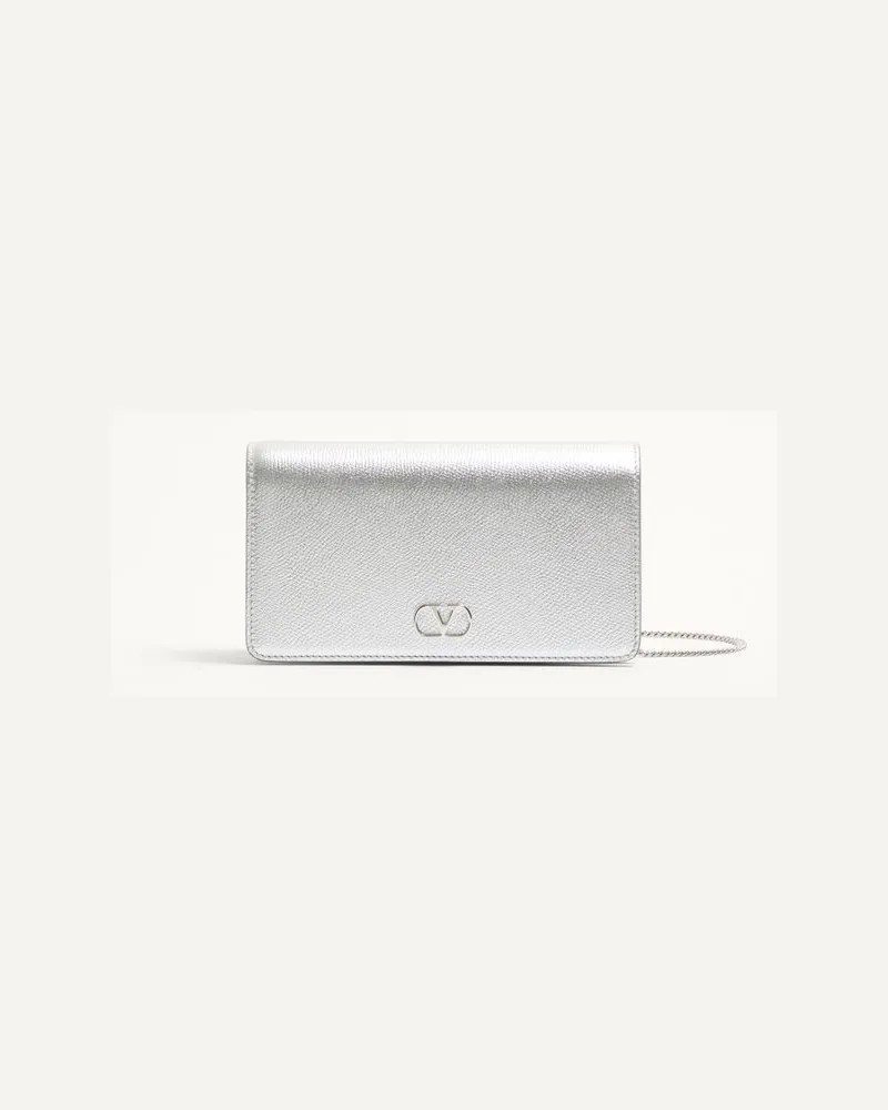 Valentino Garavani Mini Borsa A Tracolla Vlogo Signature In Vitello Granato Laminato Donna SILVER Silver