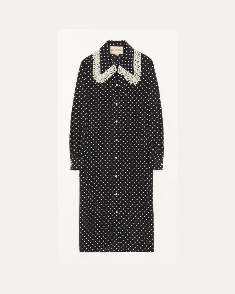 Valentino Garavani Abito Midi In Crepe De Chine Plusdepois Pois Medio Donna NERO/BETULLA Nero