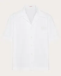 Valentino Garavani CAMICIA DA BOWLING IN POPELINE DI COTONE CON V DETAIL GOMMATA Uomo BIANCO Bianco