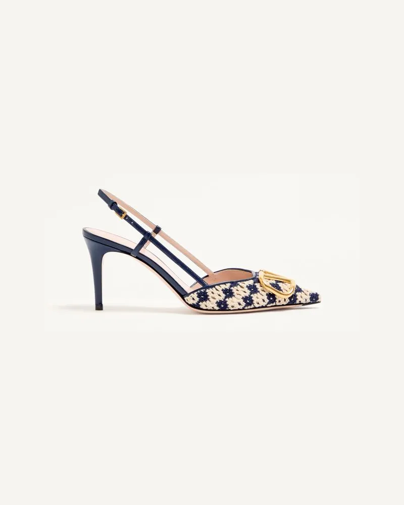 Valentino Garavani Décolleté Slingback VLogo Signature in Tessuto Crochet 80Mm Donna BLU/BEIGE Blu