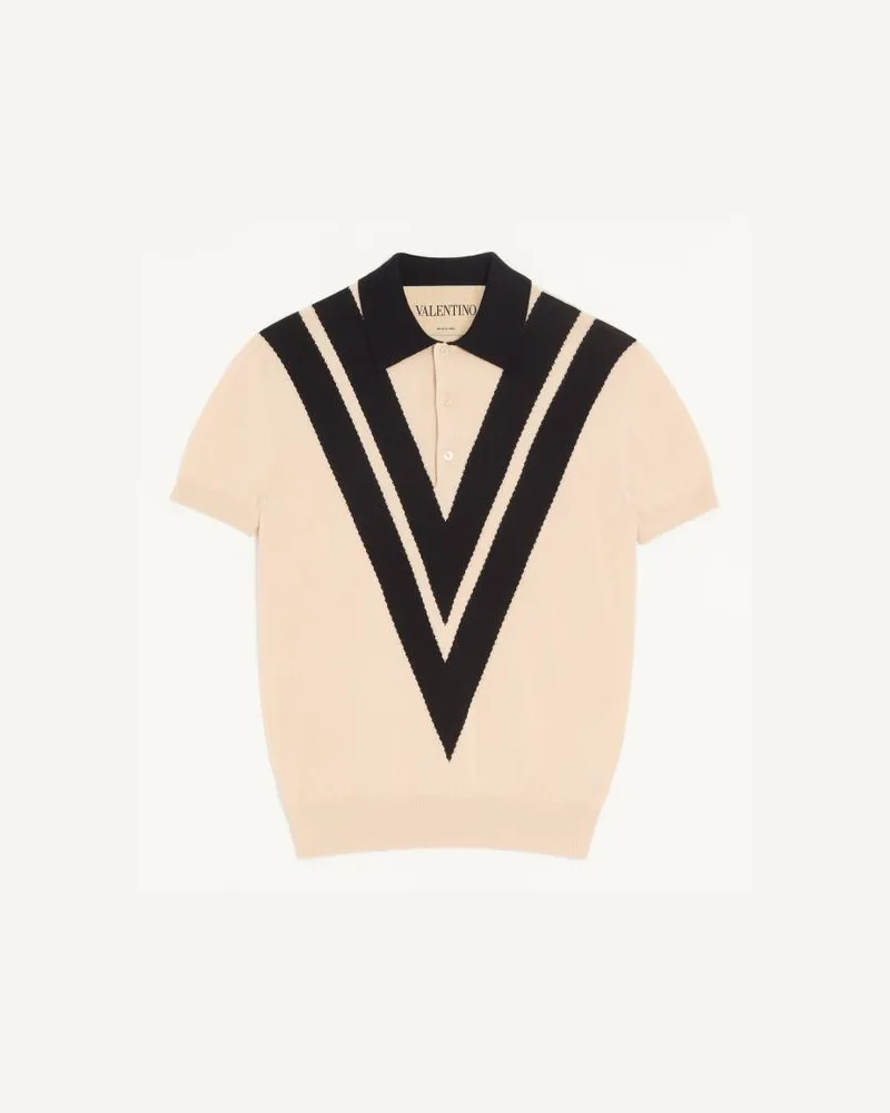 Valentino Garavani Polo Valentino in cotone con V intarsiata Uomo BURRO/NERO Burro